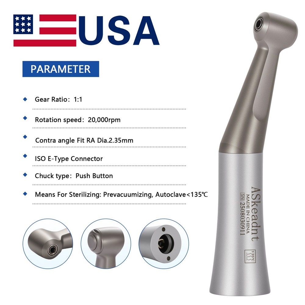 FX Style Dental Low Speed Contra Angle Handpiece Push Button Fit E-type Motor