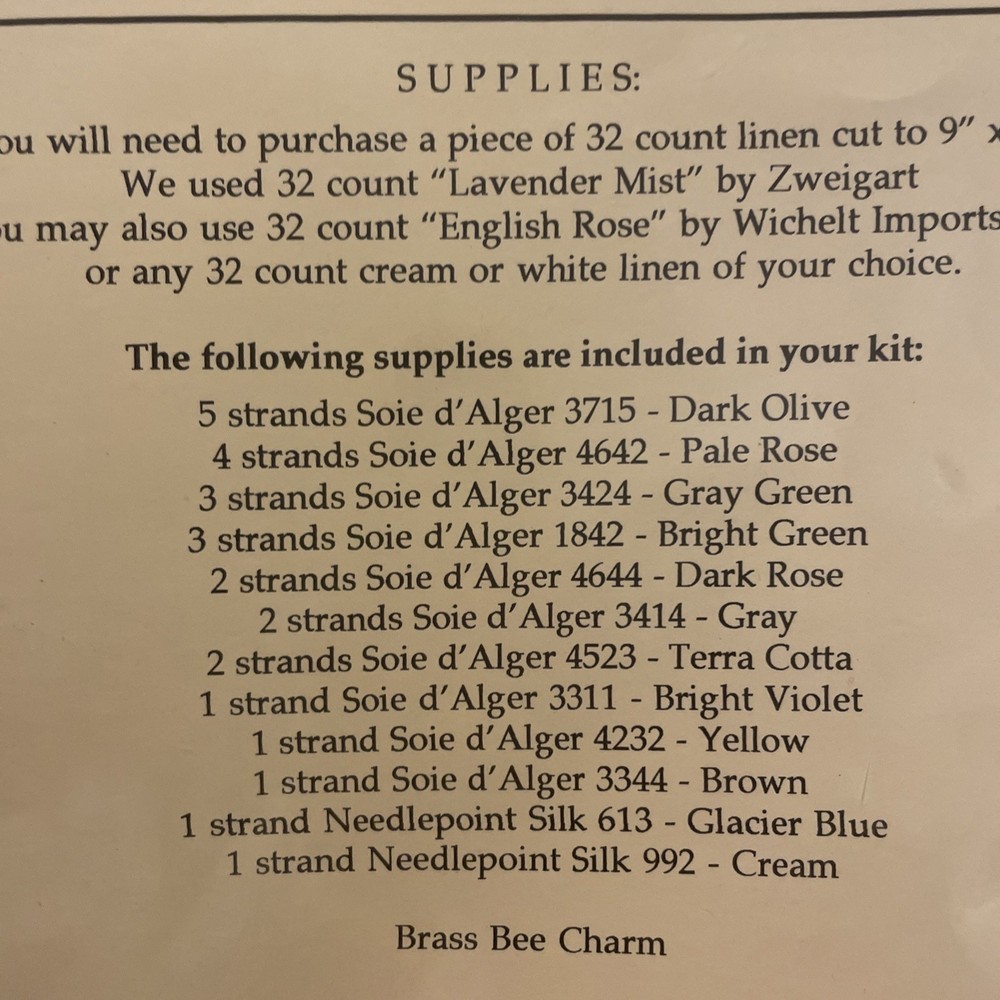 The Cloister Garden Drawn Thread Needlework Kit Bee Charm Threads