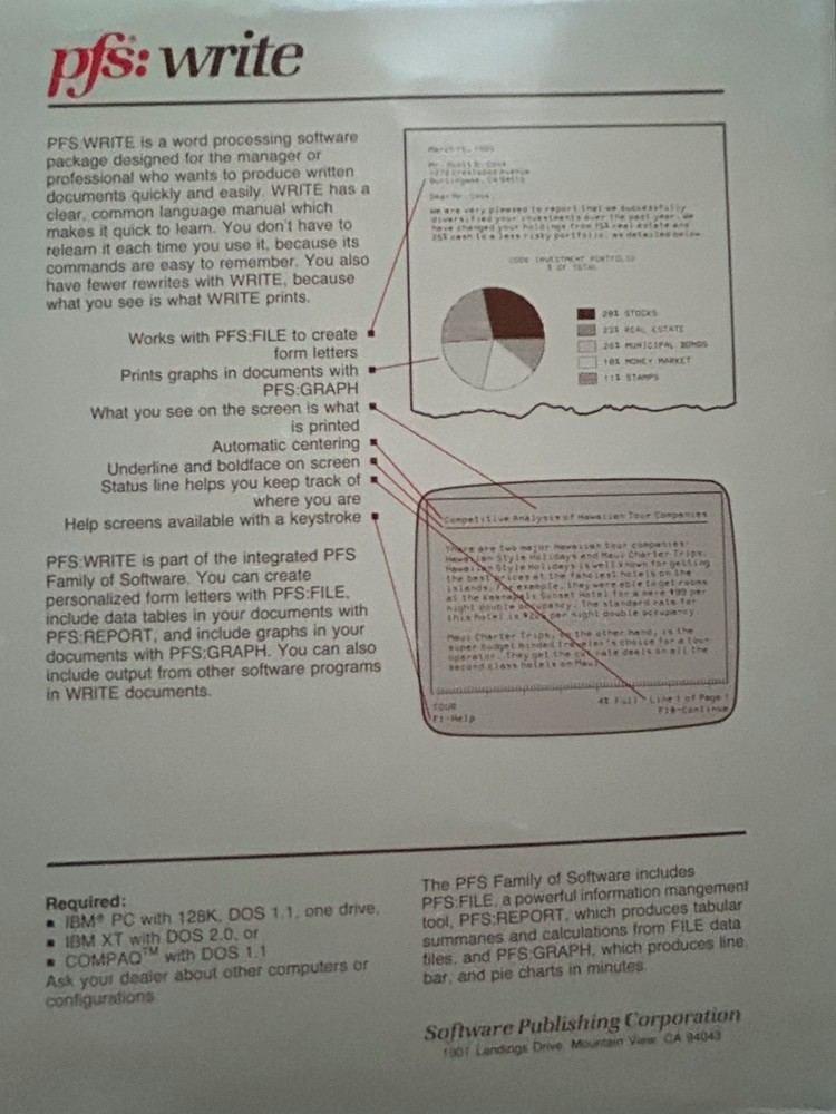 Vintage IBM PC DOS software PFS: Write and PFS: File disks and manuals