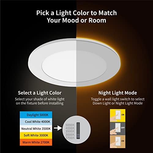 20 Pack 5CCT LED Recessed Ceiling Light with Night Light, 6 Inch