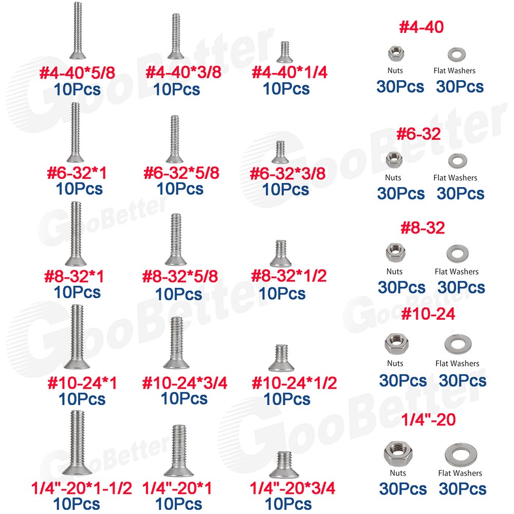 455Pcs Stainless Steel Flat Countersunk Head Hex Socket Cap Screw Bolt Nut SAE