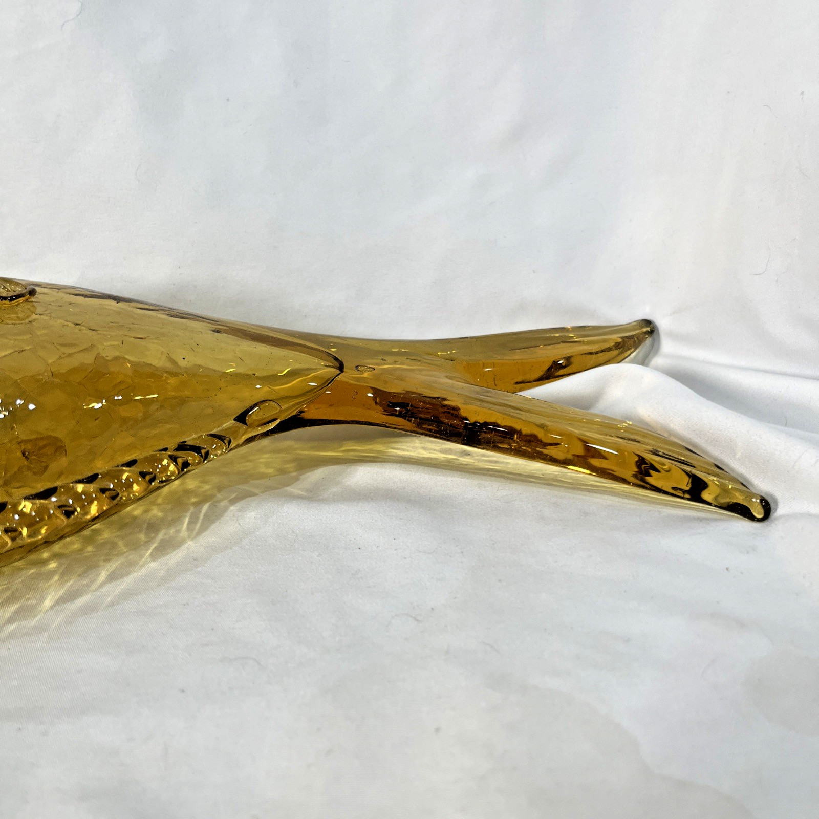 Vintage Amber Green Murano Crackle Glass Fish Decanter