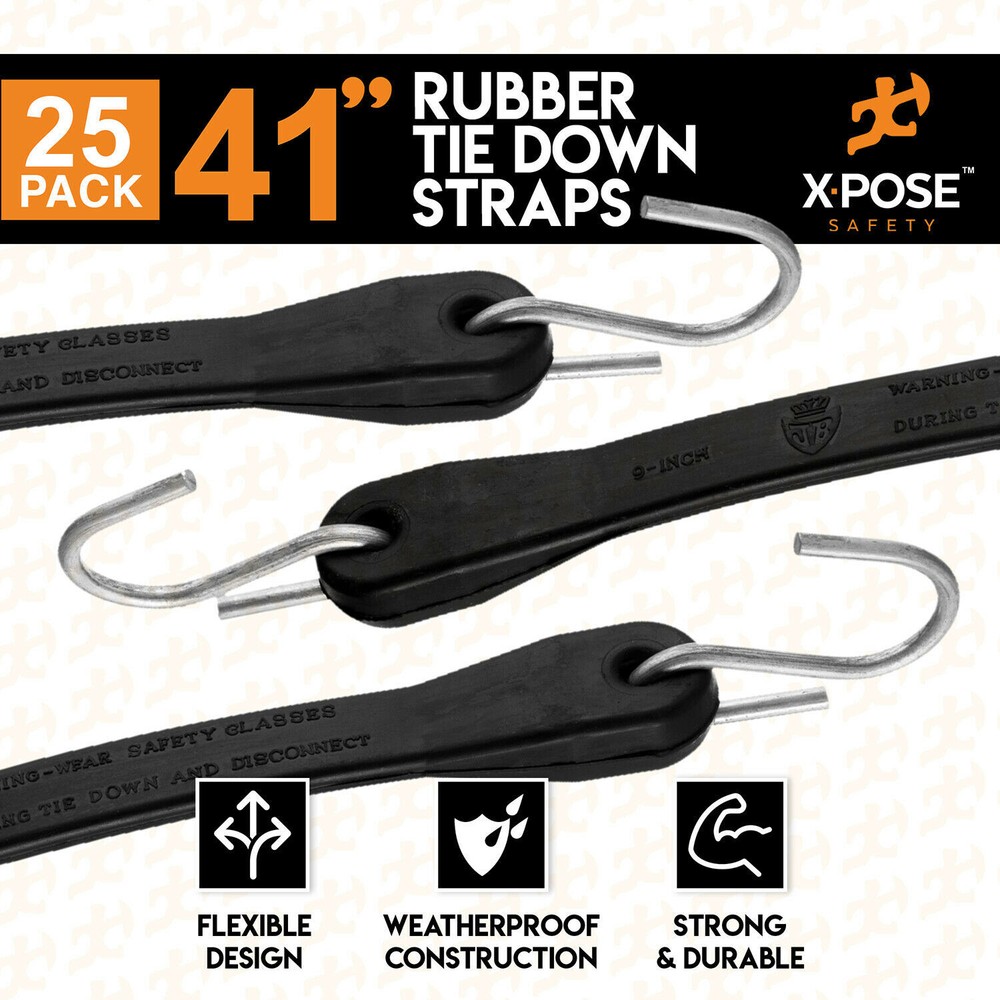 Rubber Bungee Cords with Hooks 25 Pack 41 Inch (66” Max Stretch)