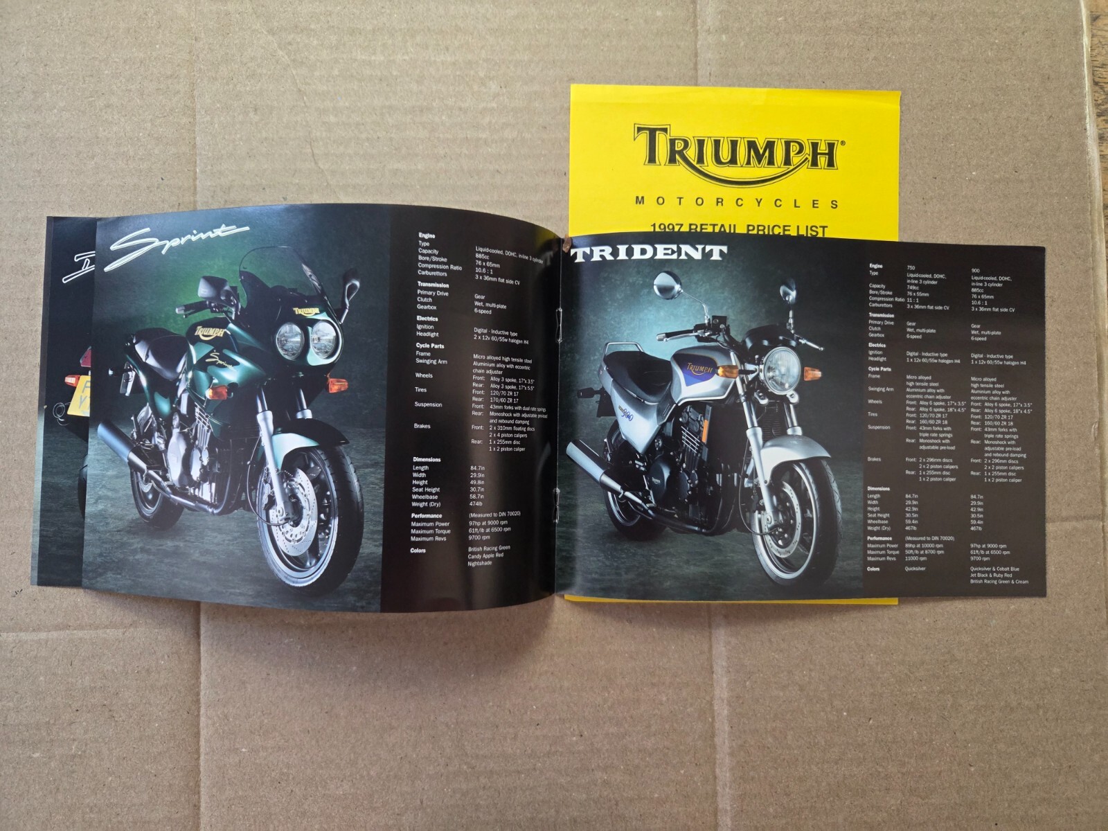 Vintage 1997 Triumph Motorcycle Brochure Daytona Trophy Speed Triple Tiger etc.