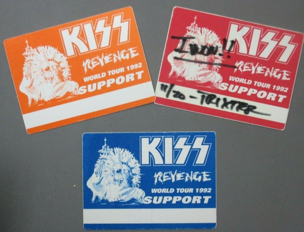 KISS backstage pass satin stickers 3 Revenge 1992 Support Trixter !