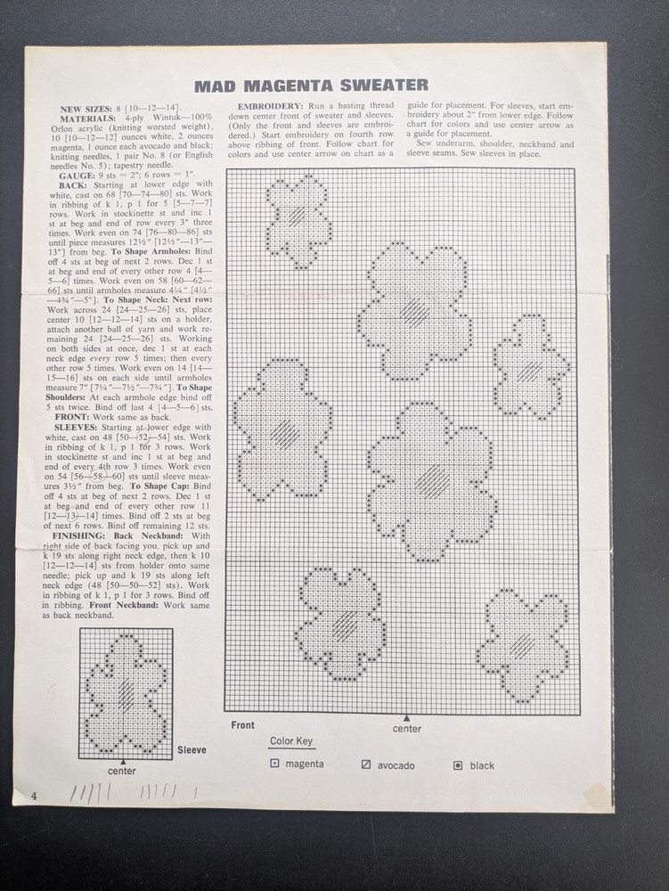 1968 Womans Day Flower Power Sweaters Pattern Insert Mod 60s Knit Charts