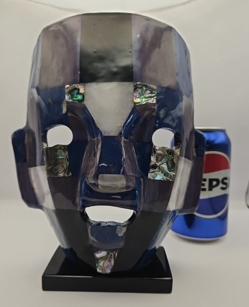 Mexican Mexico Mayan Aztec Death Burial Mask Abalone Stone Figurine Decorative