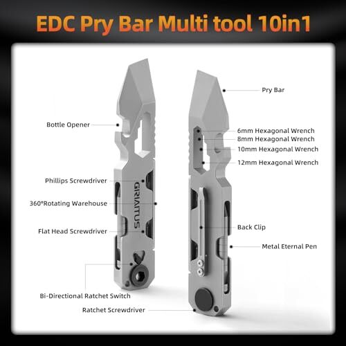 EDC Pry Bar Multitool with Bi-Directional Ratchet Screwdriver & Everlasting