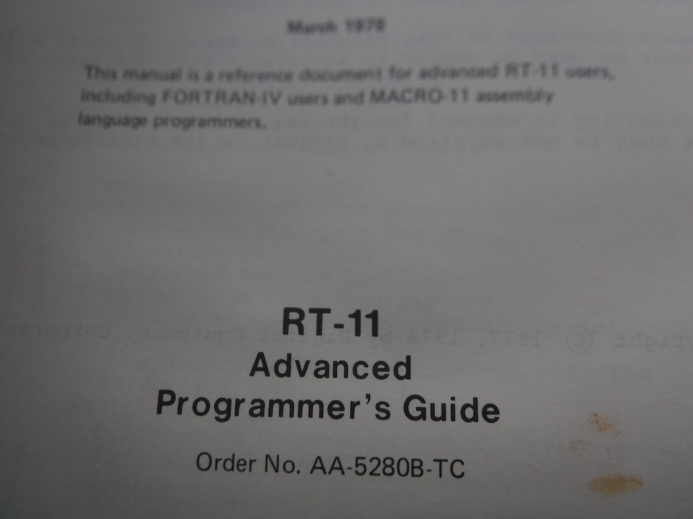 Digital Equipment RT-11 Advanced Programmer's Guide Manual AA-5280B-TC Mar 1978