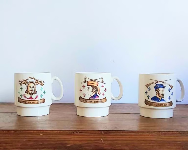 Vintage Quebecoise historical characters Stackable Mug Set.