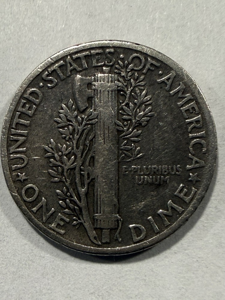 1945 Mercury 90% Silver Dime-Errors: No Mint Mark, GOD & Rollover Marks-Back