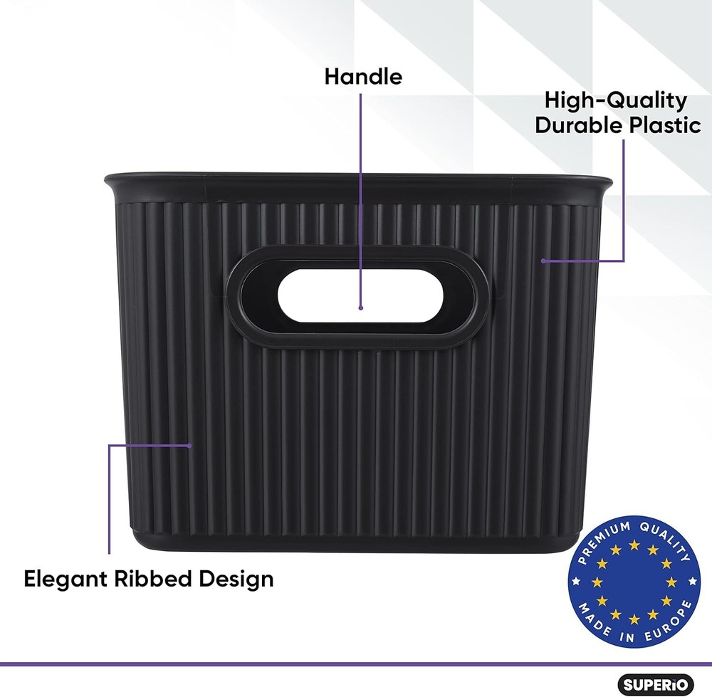 Superio 5L Small Brown Ribbed Storage Bin with Lid, Plastic (2 Pack)