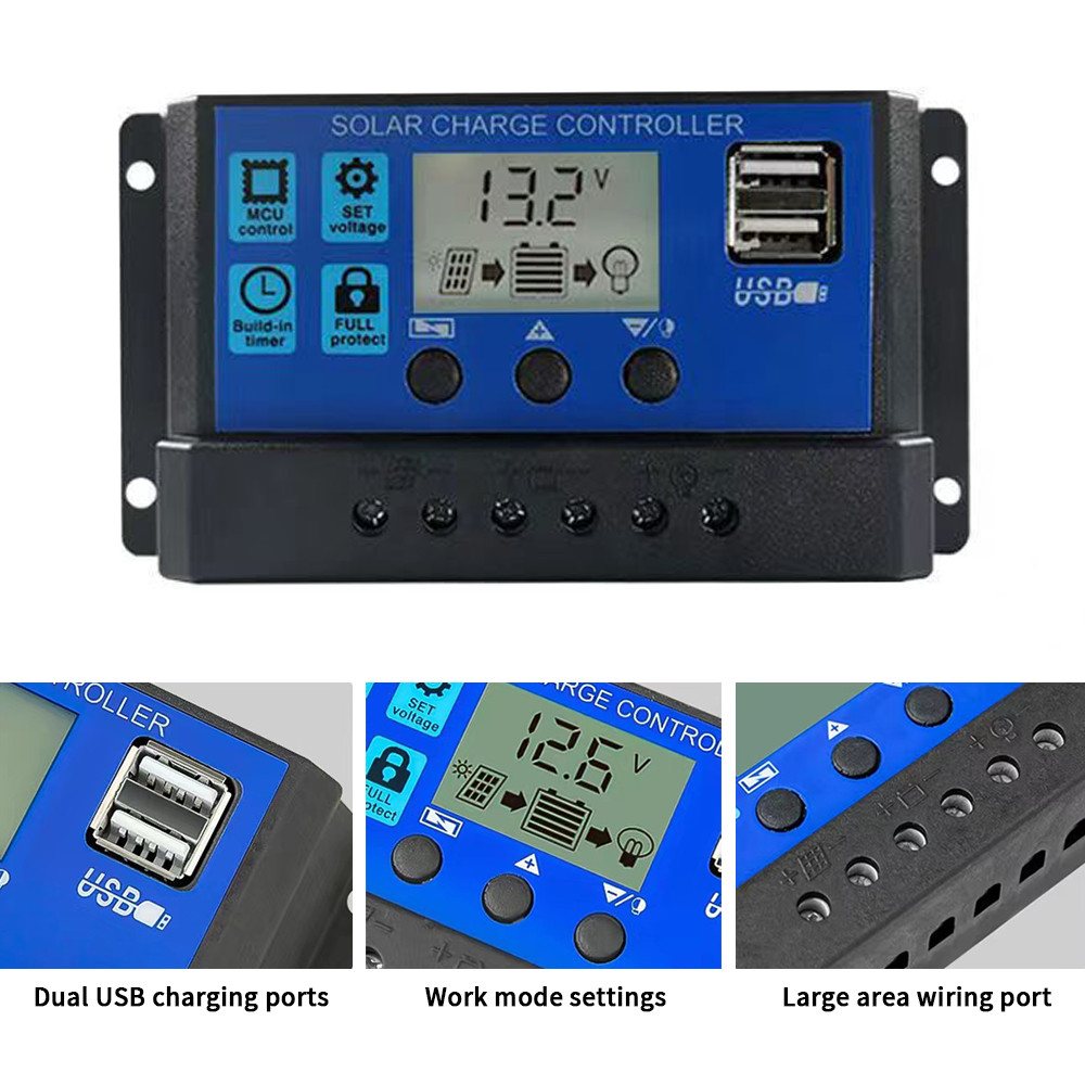 30A Solar Panel Battery Regulator 12V 24V PWM Controller Dual USB LCD