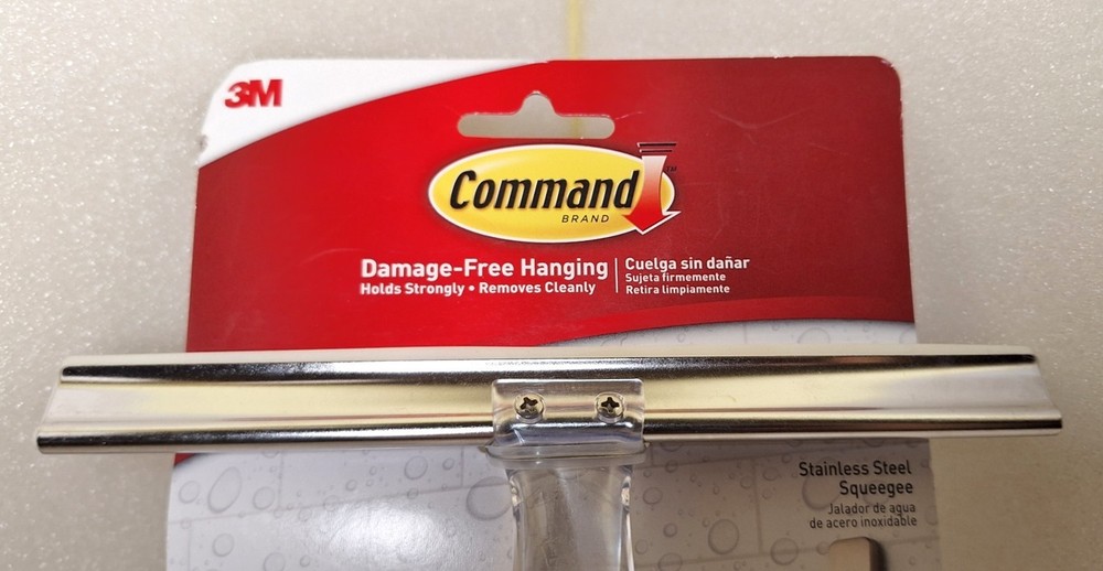 3M BATH32-SS-ES Command Shower Squeegee Hook Nickel Caddy Damage-Free Hanging