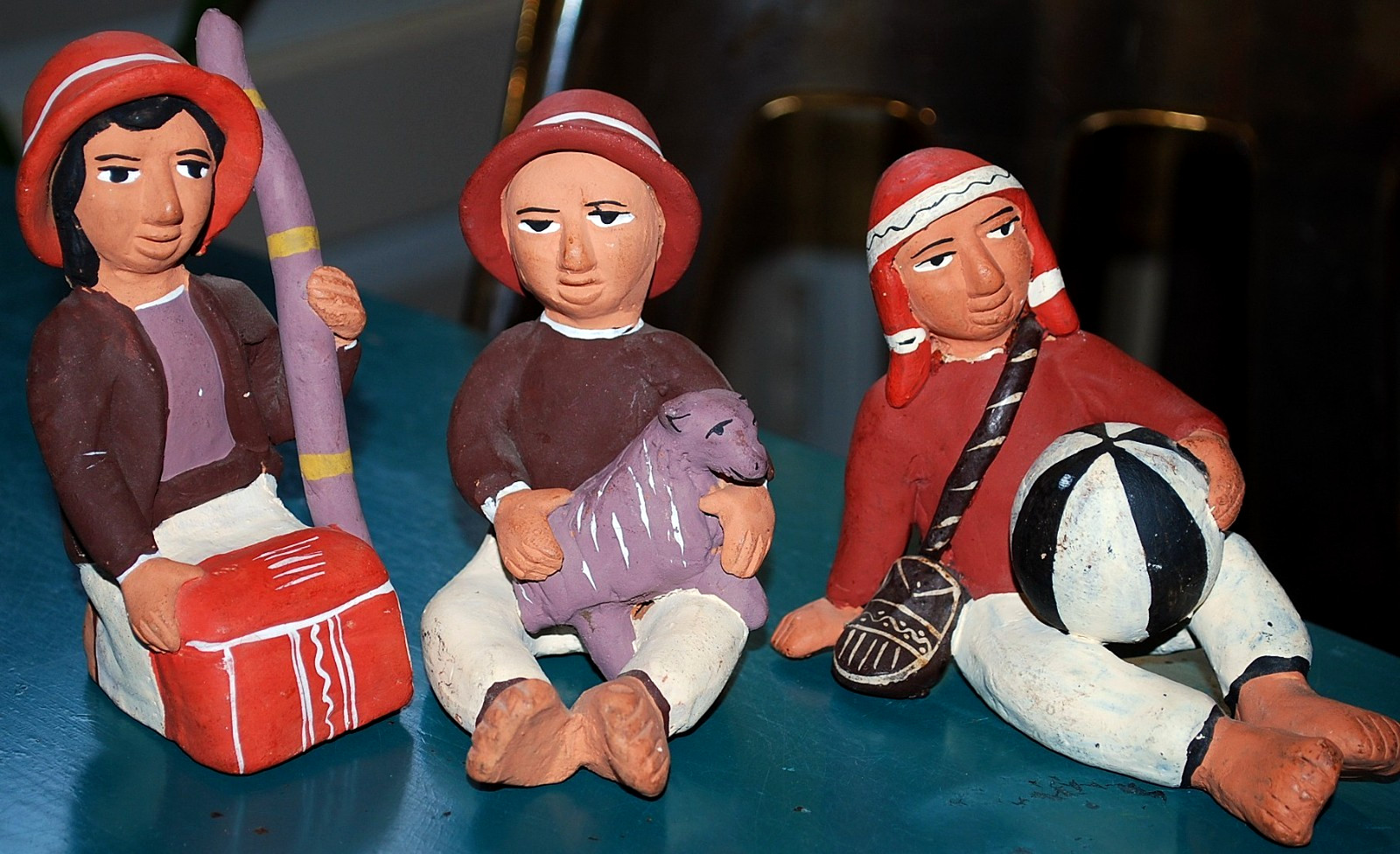 Set 3 Handmade PERU FOLK ART TerraCotta Pottery Figurines TRADITIONAL MEN Unique