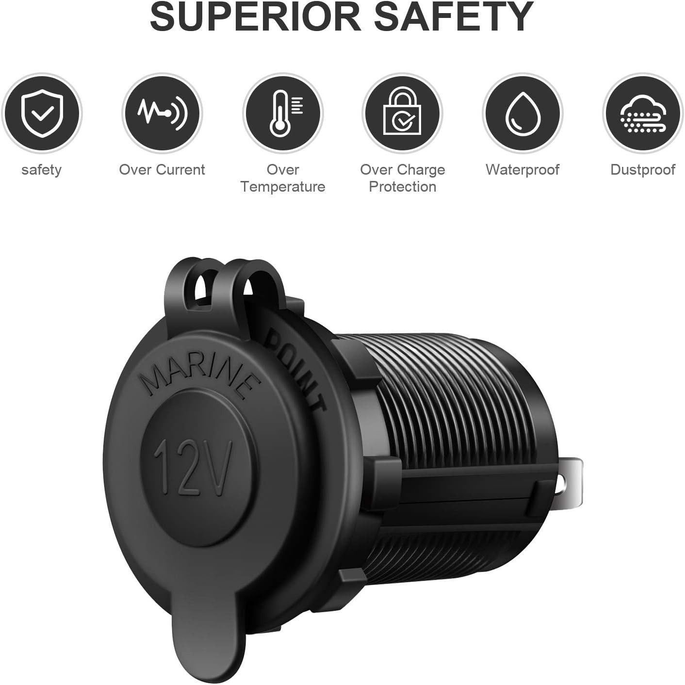 2PCS 12V Cigarette Lighter Socket Power Outlet Waterproof Car Marine