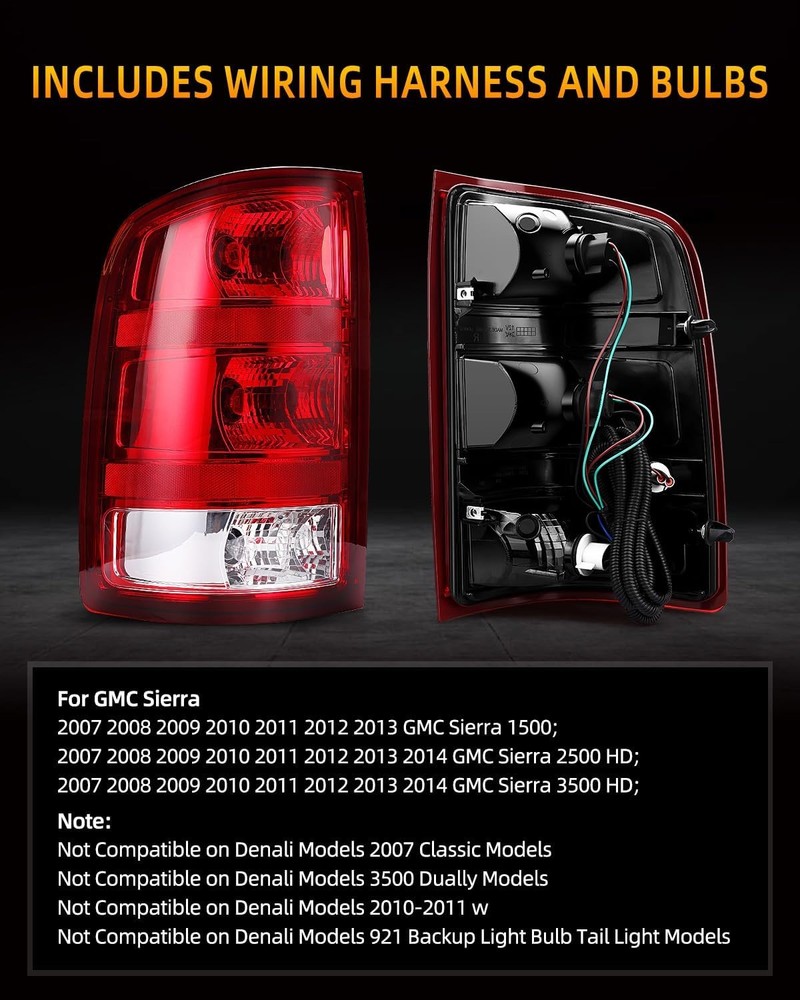 rear brake tail light compatible with 2007-2014 gmc Left Driver Side Red