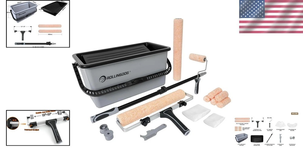 Elite 18 Inch Paint Roller System, 20pc Microfiber Covers, Telescoping Pole, ...