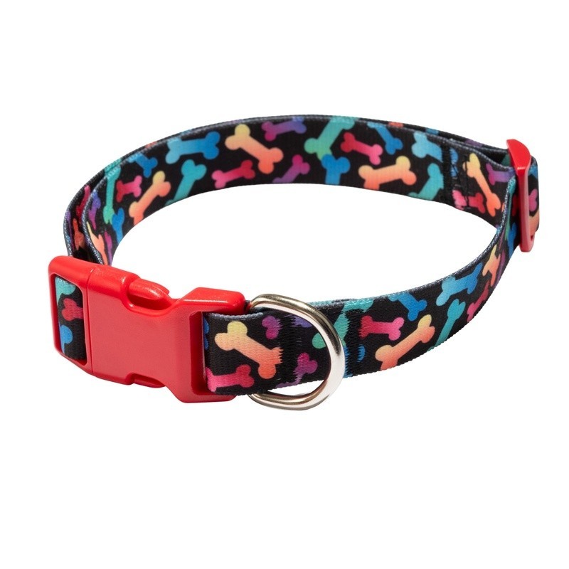 Dog Collar Multicolored Large Adjustable Bone Print Decor