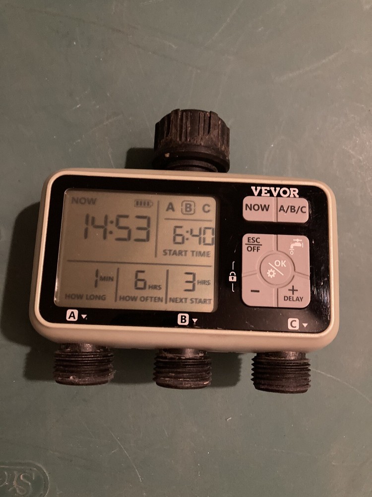VEVOR Sprinkler Timer 3 Zone, Watering Sprinkler Timer LCD Rain Delay Mode