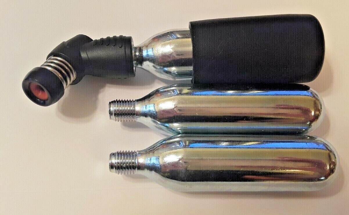 CO2 Mini Inflator pump Bike Tire w/ 3 pack 16g C02 threaded cartg sleeve kit