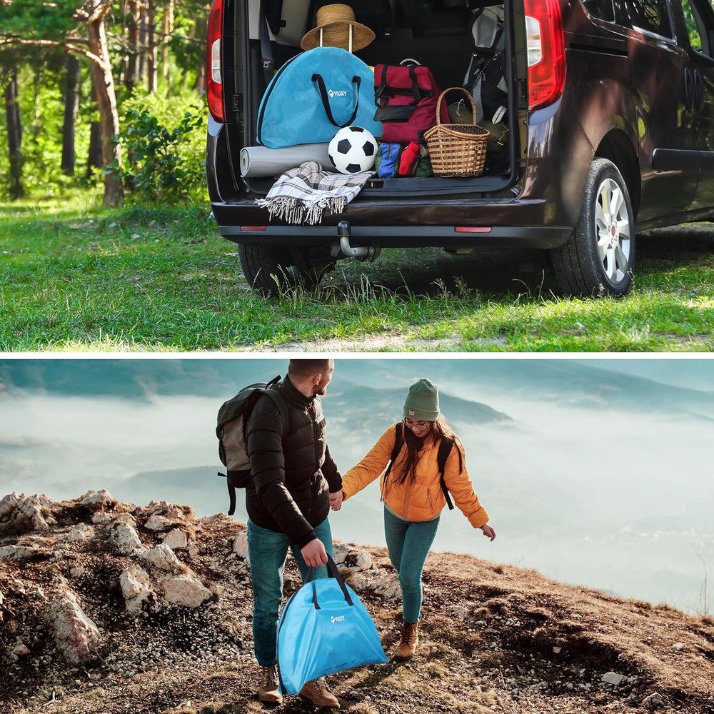 Folding Camping Table, Lightweight Double-Layer round Table with 4 Cup Holders a