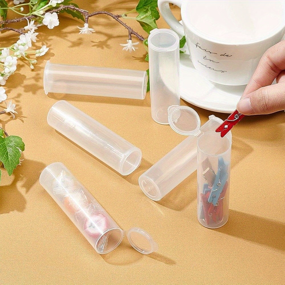 15pcs Transparent Plastic Bead Containers with Hinged Lids Flip Cover Column