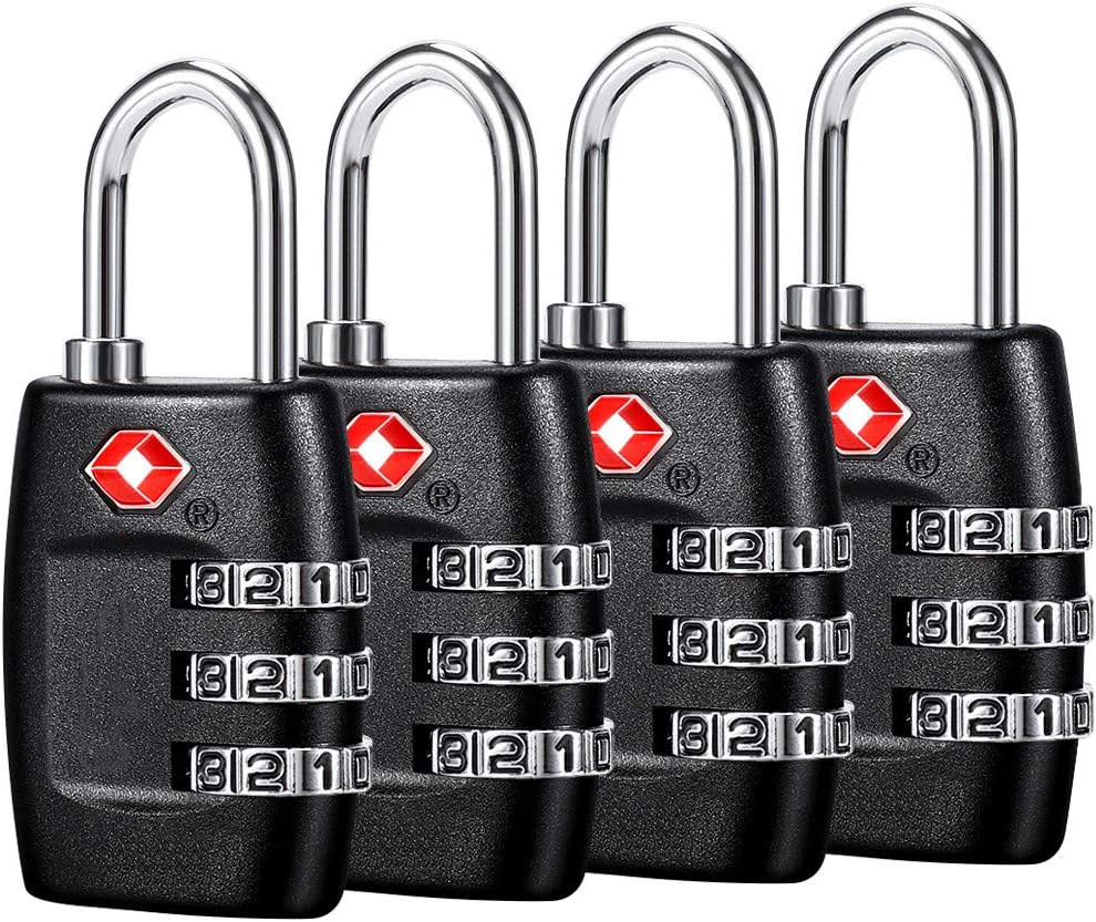 TSA Luggage Locks (4Pack) - 3 Digit Combination Padlocks - Approved Travel Lock