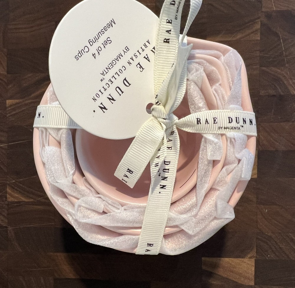 Rae Dunn Set of 4 Nesting Ceramic Measuring Cup Set - Pink Baking Spring Easter