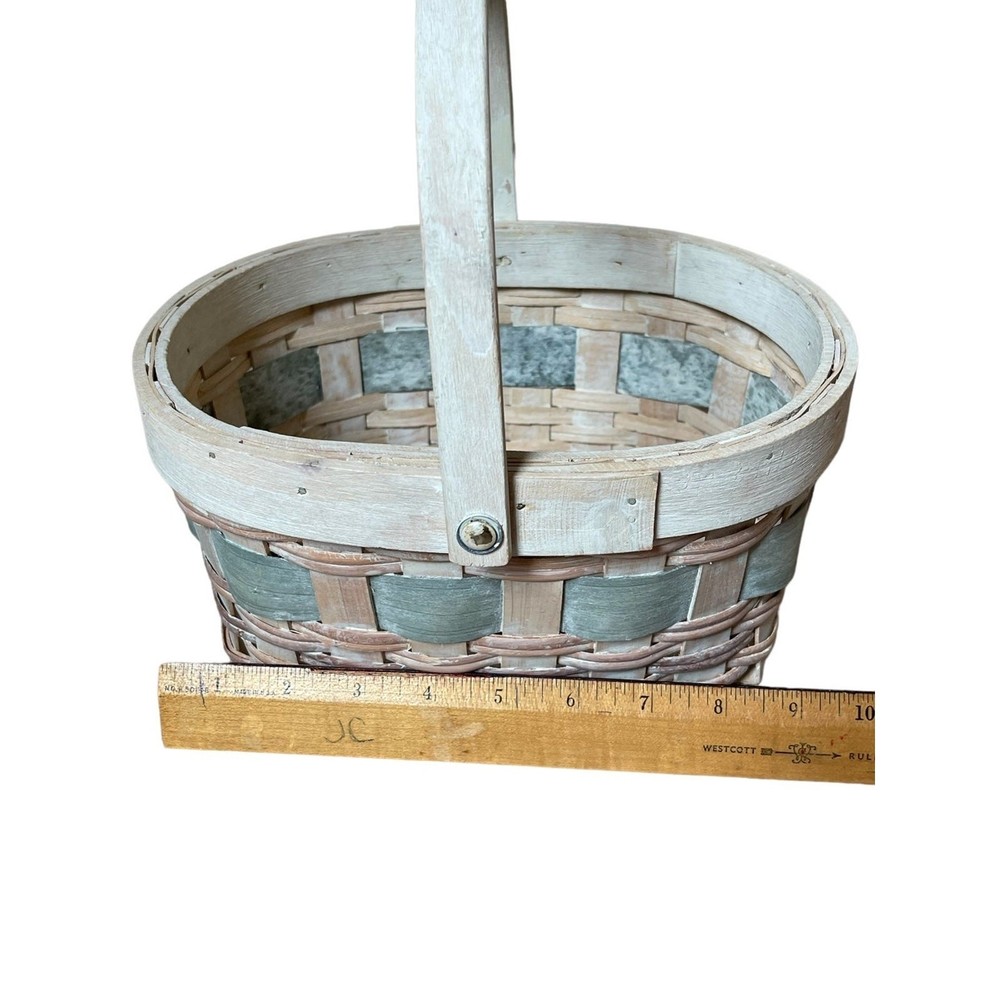 Wicker Basket Oval Multi Color Whitewashed with Handle