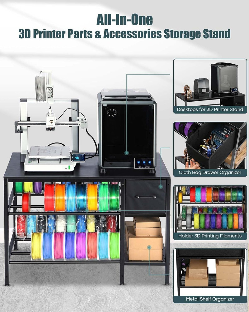 3D Printer Table with Filaments Storage - 3D Printer Stand Filament Storage Rack