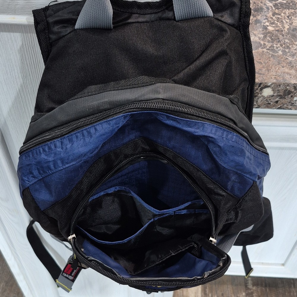 SUBZERO Blue Black Hiking Backpack 5 Pockets Padded Straps Nylon