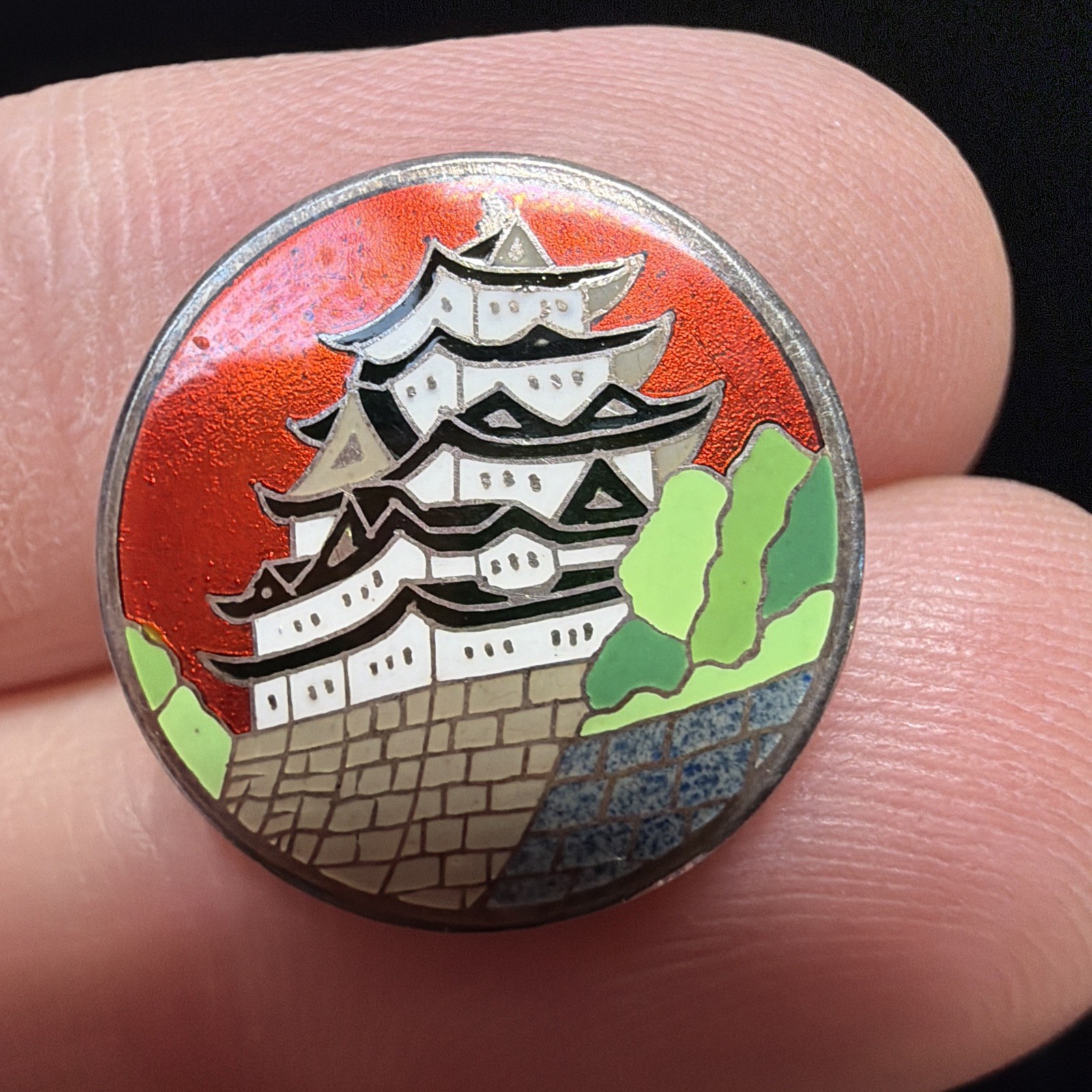 Vintage Japanese Cloisonne Enamel Sterling Silver Cufflinks Red House Palace