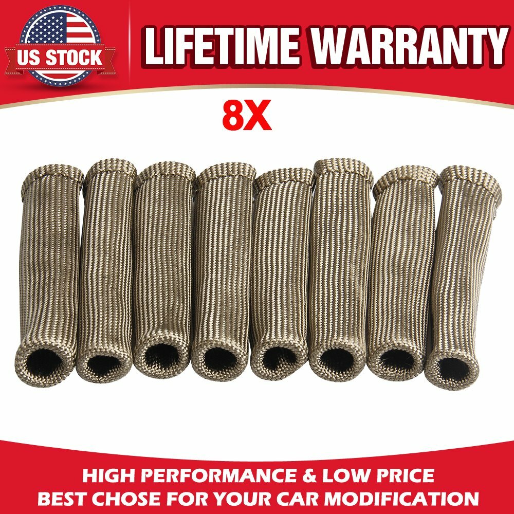 8PCS 2500°F TITANIUM SPARK PLUG WIRE BOOTS HEAT SHIELD PROTECTOR SLEEVE SBC BBC