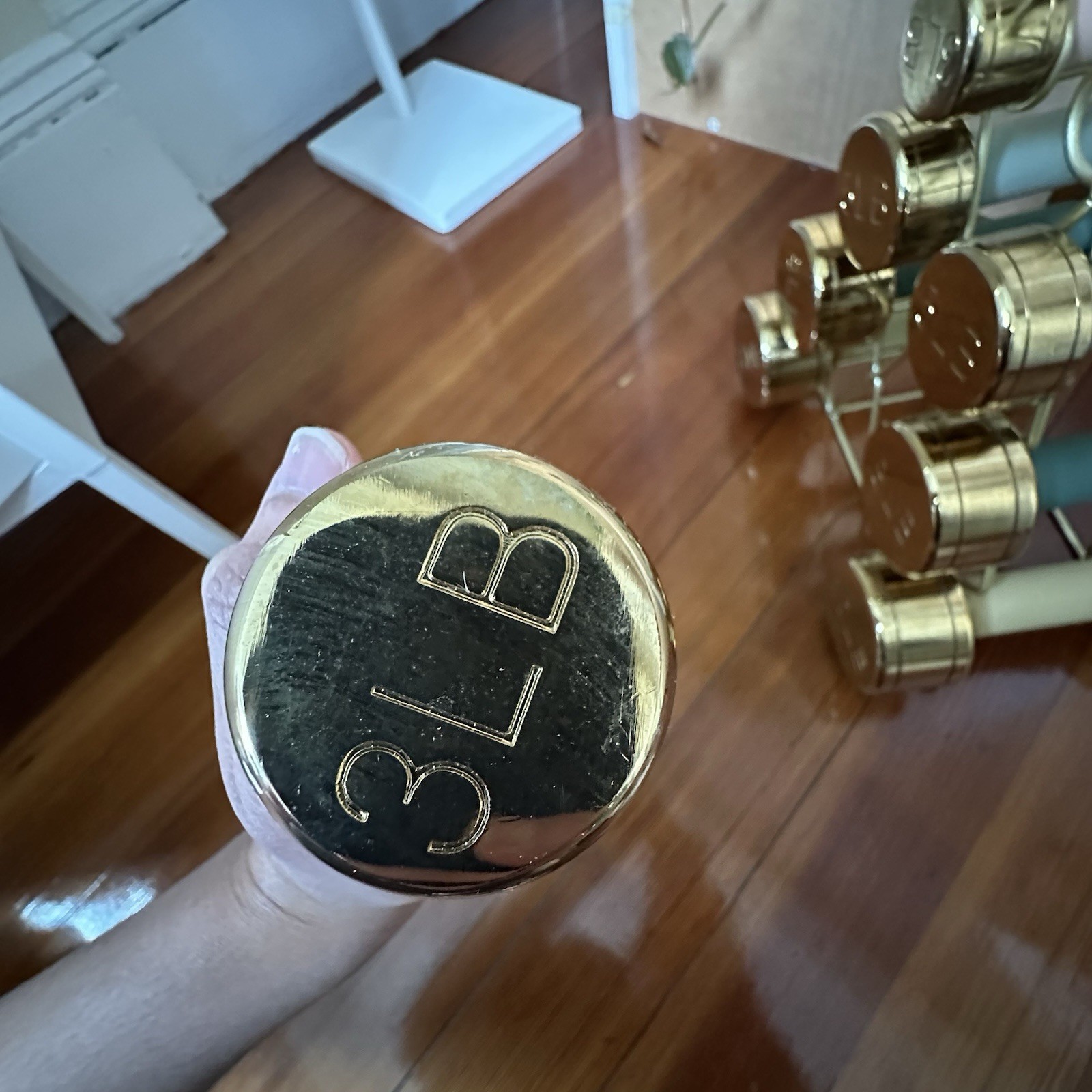 Blogilates Rare Discontinued Gold Dumbbell Weights 3lbs 5lbs 8lbs 10lbs Full Set