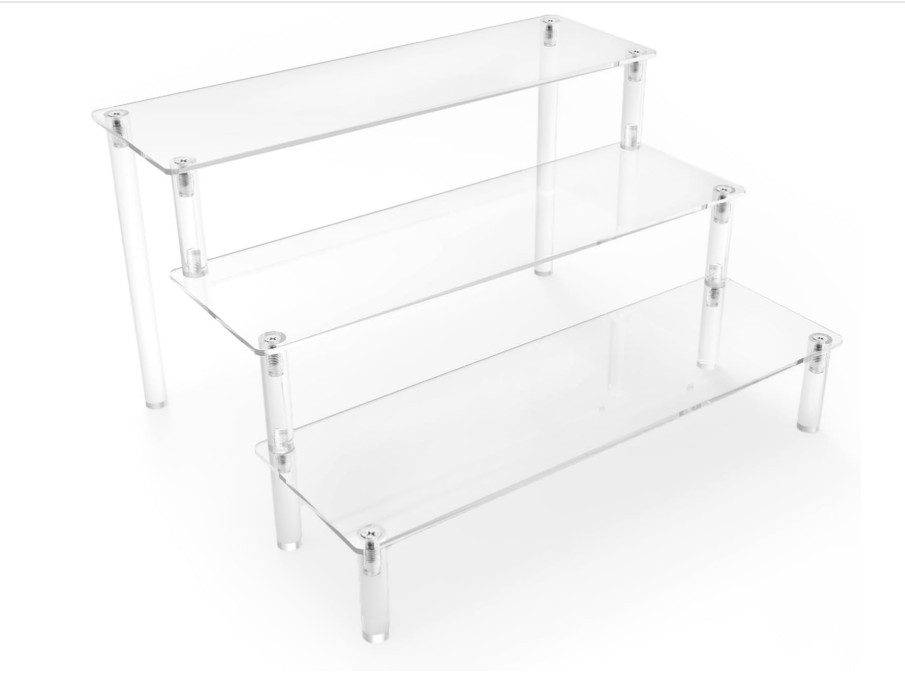 Acrylic Display Risers,Clear Display Risers Stand Small Mini Shelf 3 Tiered