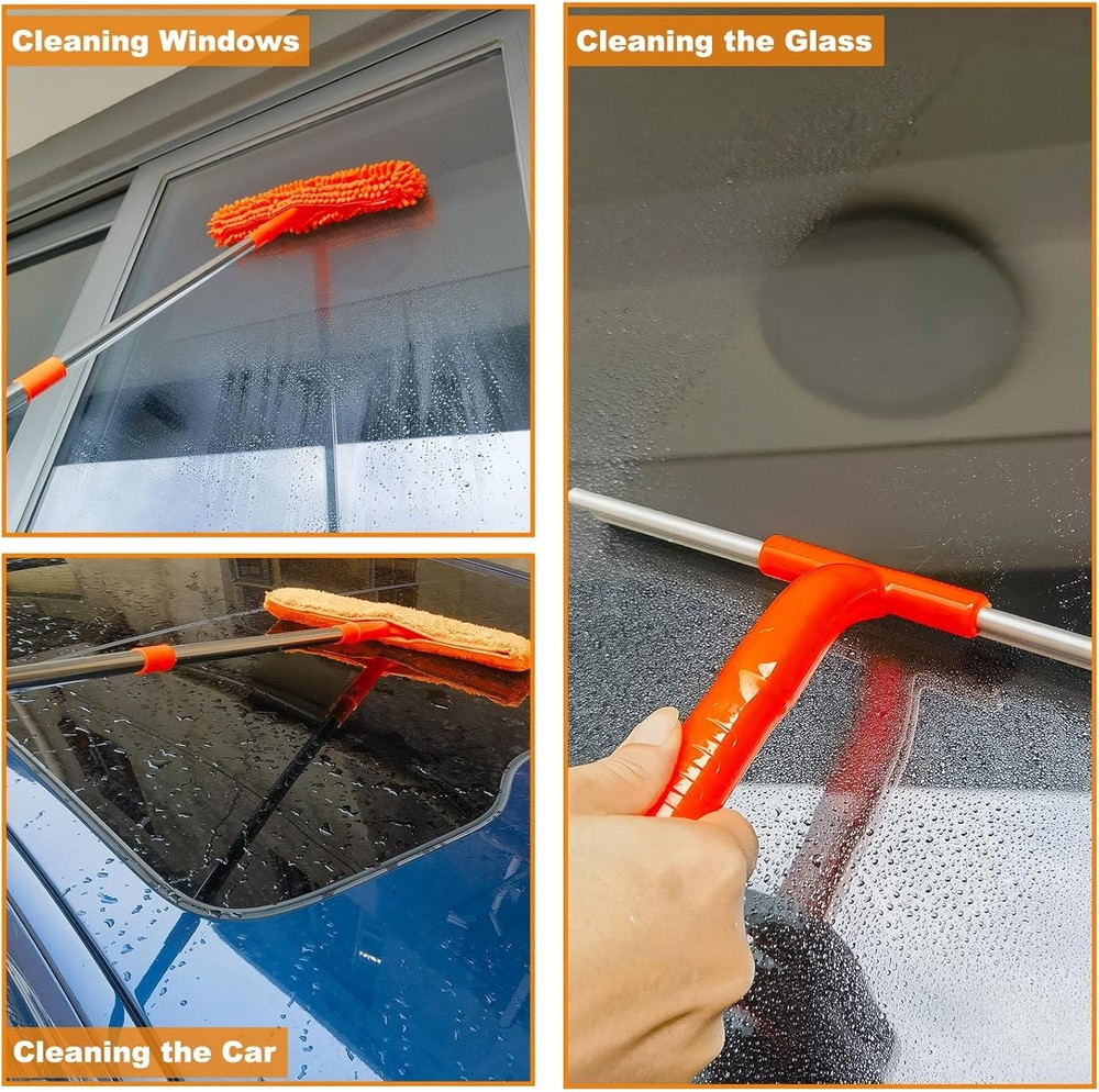 3 Pack 100 Inch Window Cleaner Squeegee Kit, Rotatable Squeegee and Scrubber wit