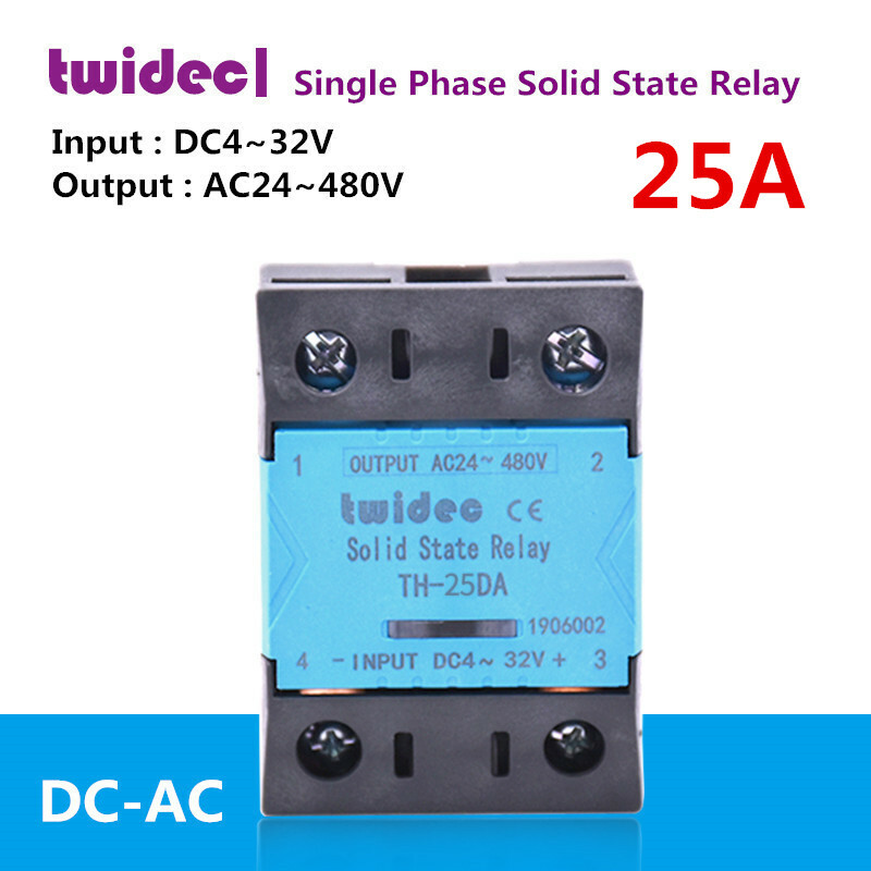 TWIDEC Single Phase Solid State Relay TH-25DA 25A DC-AC DC4~32V/AC24~480V