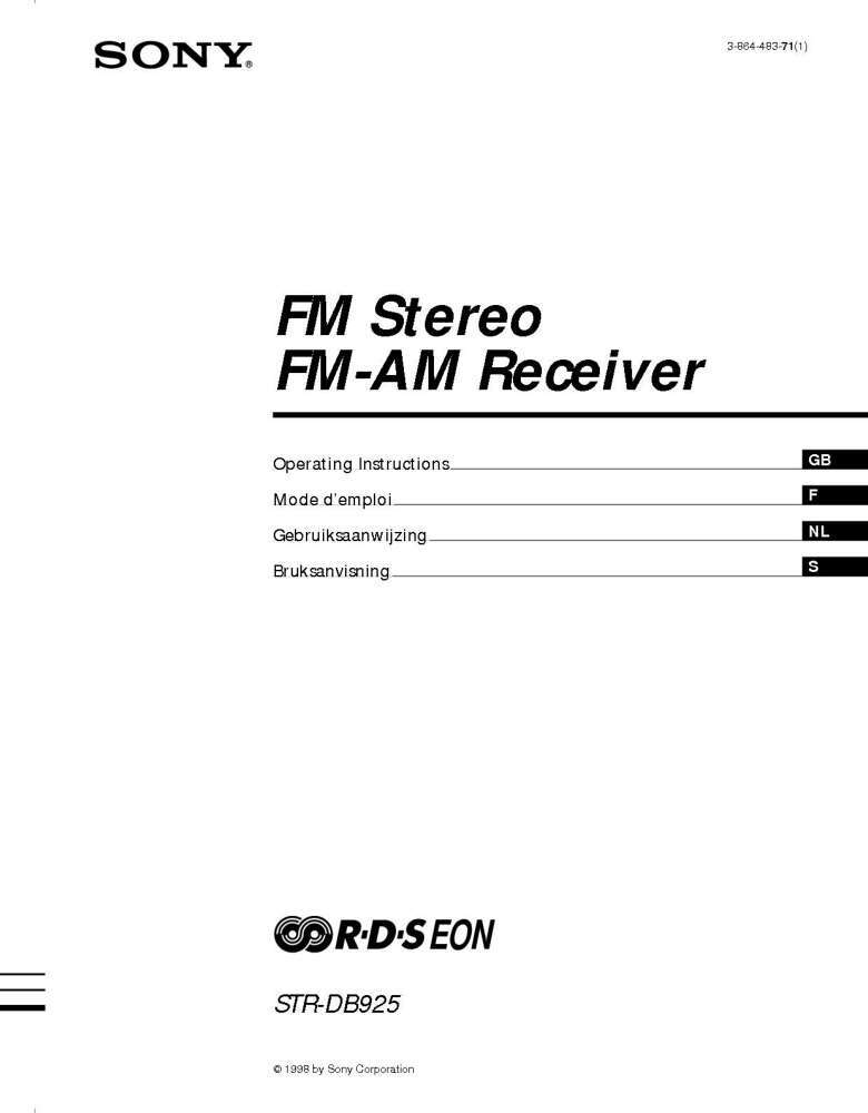 Sony STR-DB925 Amplifier / Receiver Owners Instruction Manual