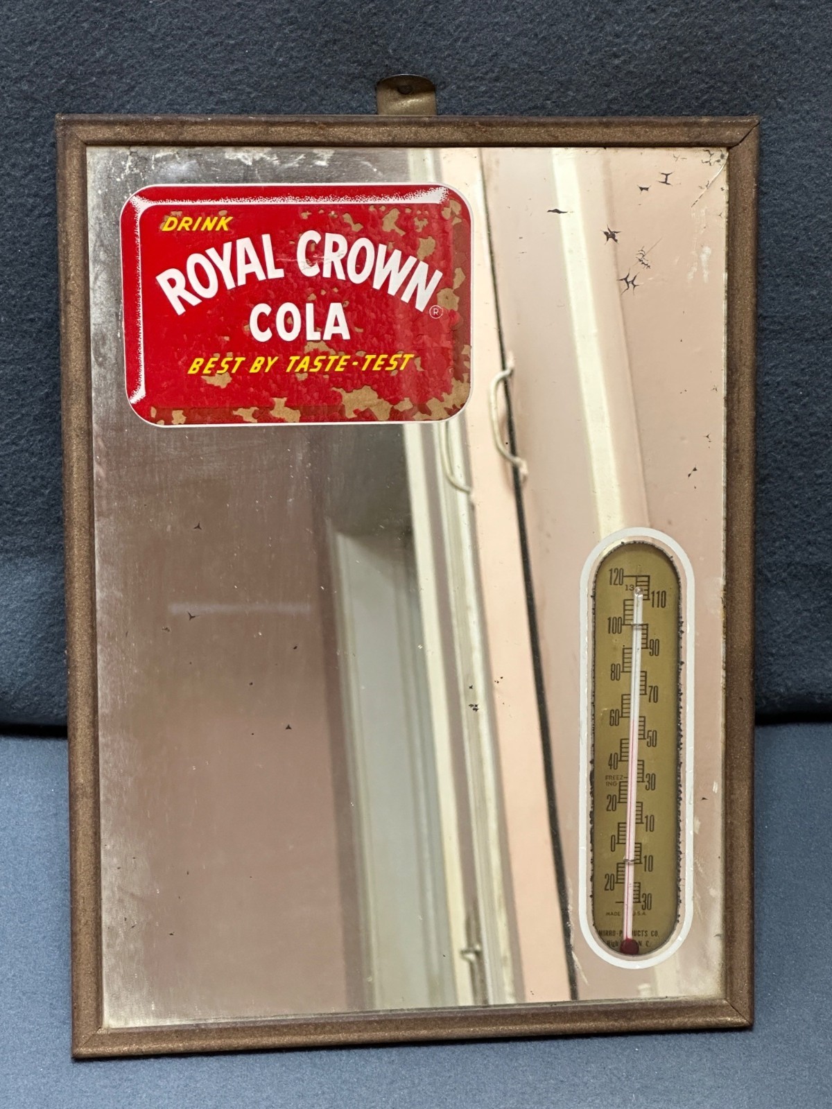 Vintage Royal Crown Cola Mirror Thermometer Wall Hanging Retro 1950s Advertising
