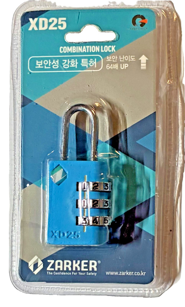 Zarker XD25 3-Digit Combination Small Mini Blue Padlock