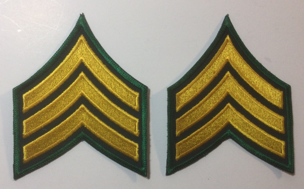 (2) Sergeant Chevron - 3 YELLOW stripes on BLACK Patch (Green Border)