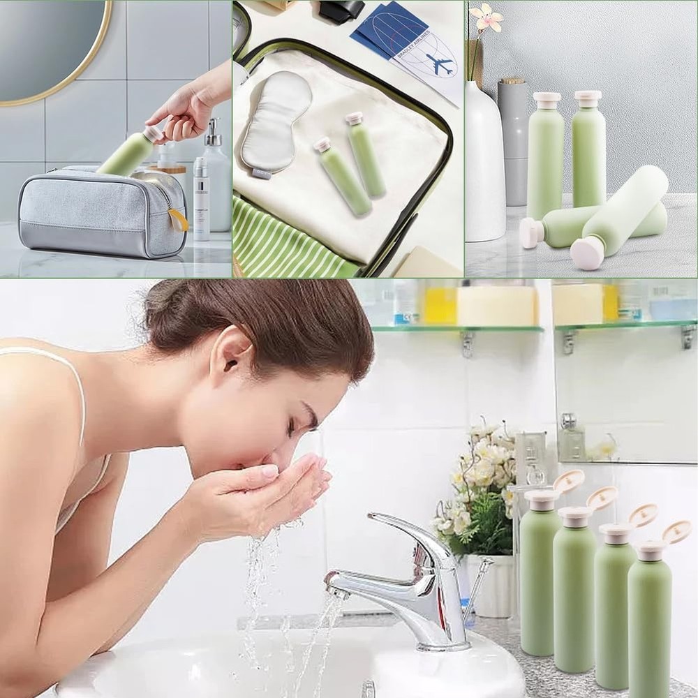 5Pack Refillable Bottle Green Plastic Empty Squeeze Bottles, 260ml Leak Proof...