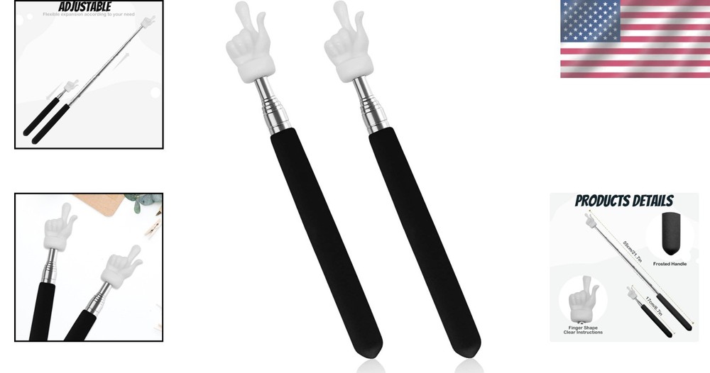 2Pcs Telescopic Teacher Pointer Set - Mini Extendable Classroom Tool in Black