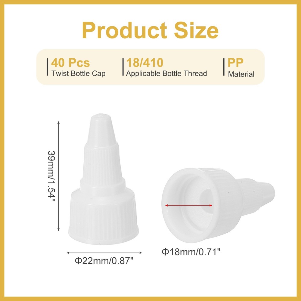 40Pcs 18/410 Plastic Ribbed Edge Squeeze Bottle Replacement Caps, White
