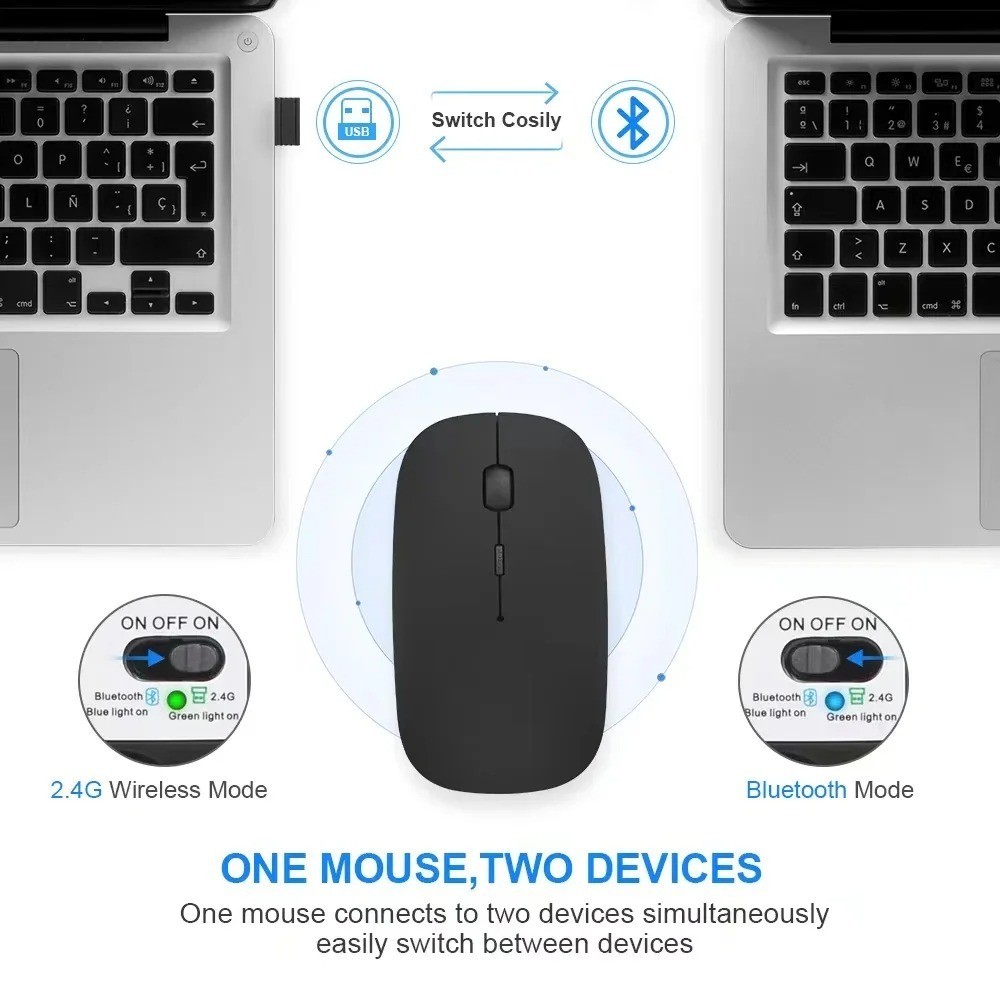 Rechargeable Wireless Mouse Bluetooth 2.4GHz Dual Mode with USB Receiver