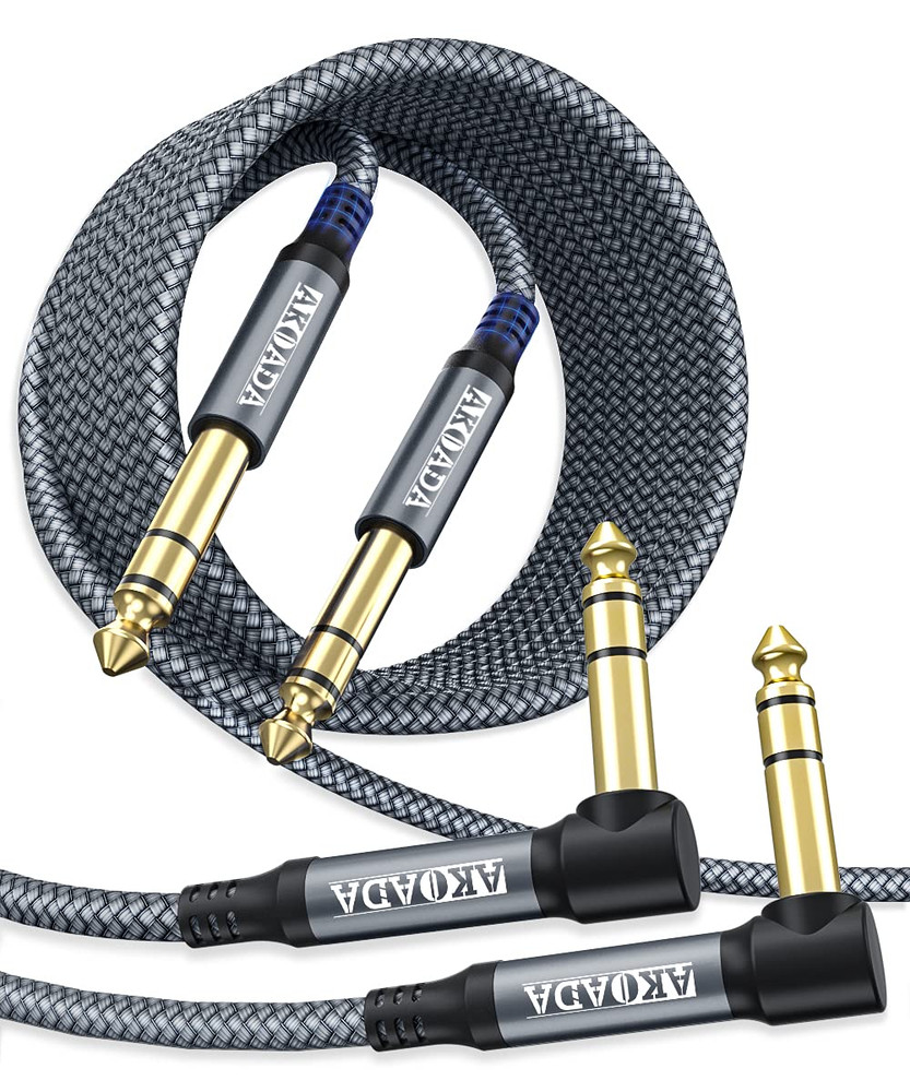 1/4 Inch TRS Instrument Cable 10Ft 2Pack Right Angle..................
