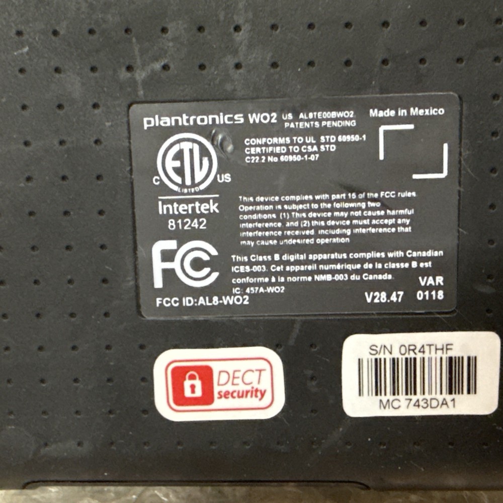 Plantronics WO2 Wireless Headset Base Only