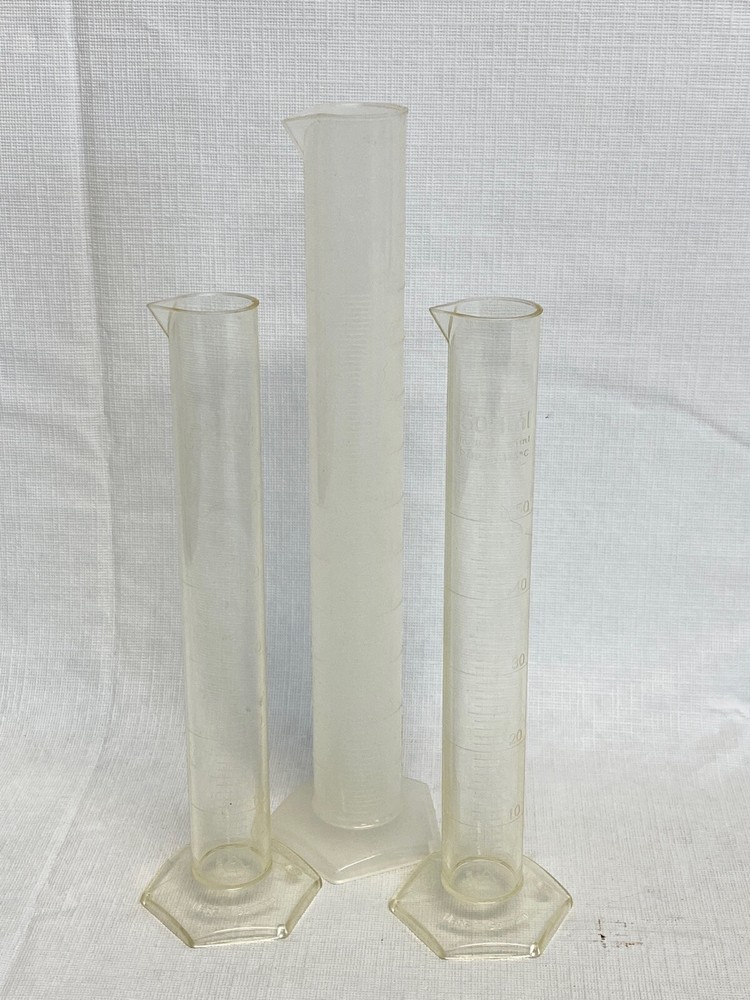 (3) Plastic 50mL 100mL Single Scale Graduated Cylinder w/Hex Base Pour Spout