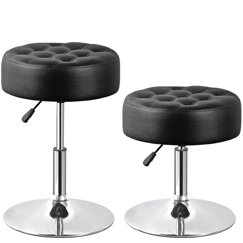 2PCS Adjustable Vanity Stool PU Leather Ottoman Stool for Bedroom w/Base Black